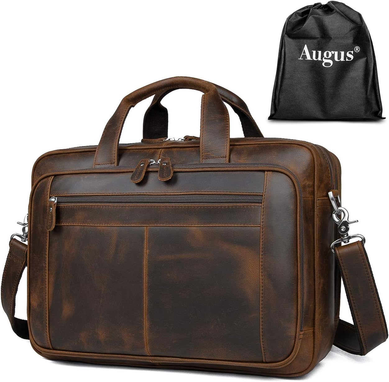 Augus Business Travel Briefcase Genuine Leather Duffel Bag