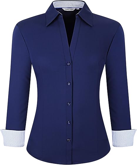 Esabel.C Womens Button Down Shirts Long Sleeve Bamboo Stretch Blouse