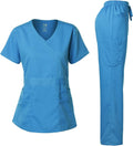 Women's Scrub Set Y-Neck Top and Drawstring Pants - Stretch Comfort
