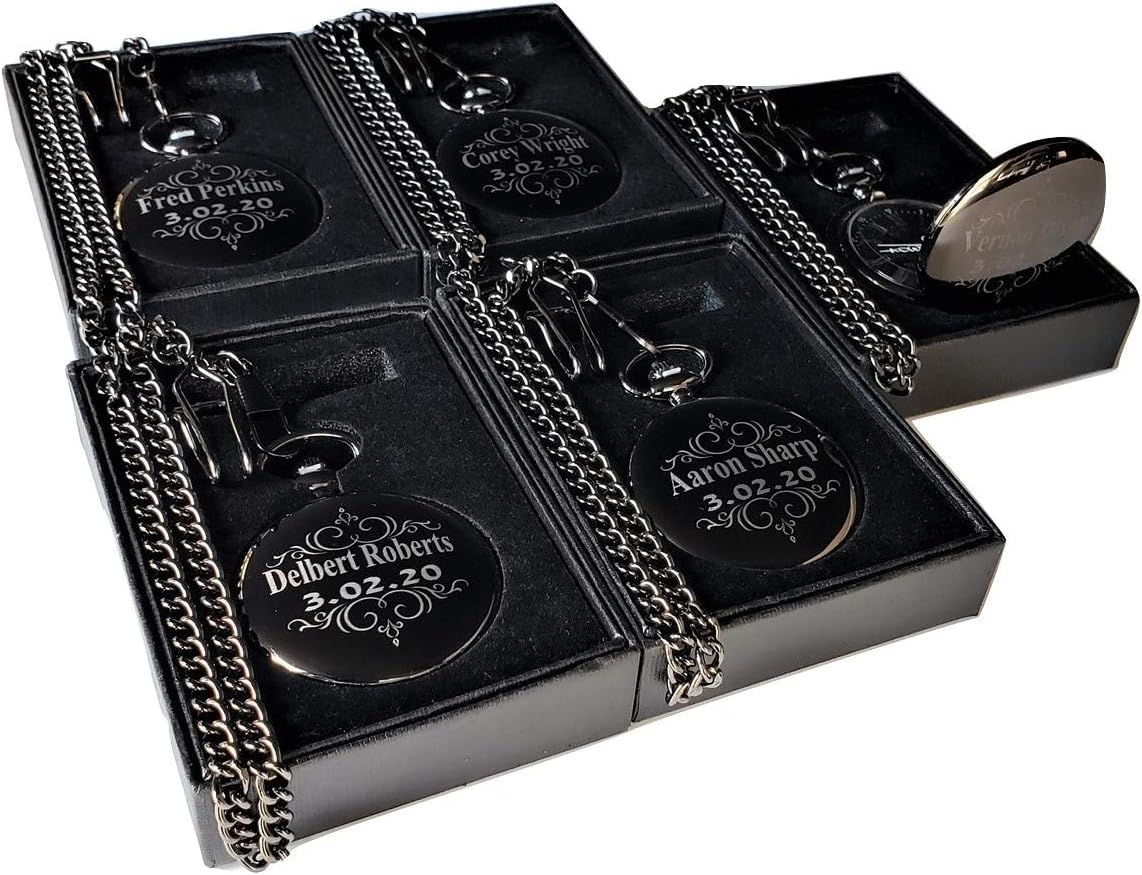 Engraved Pocket Watch Set of 5 for Best Man Groomsmen Gifts