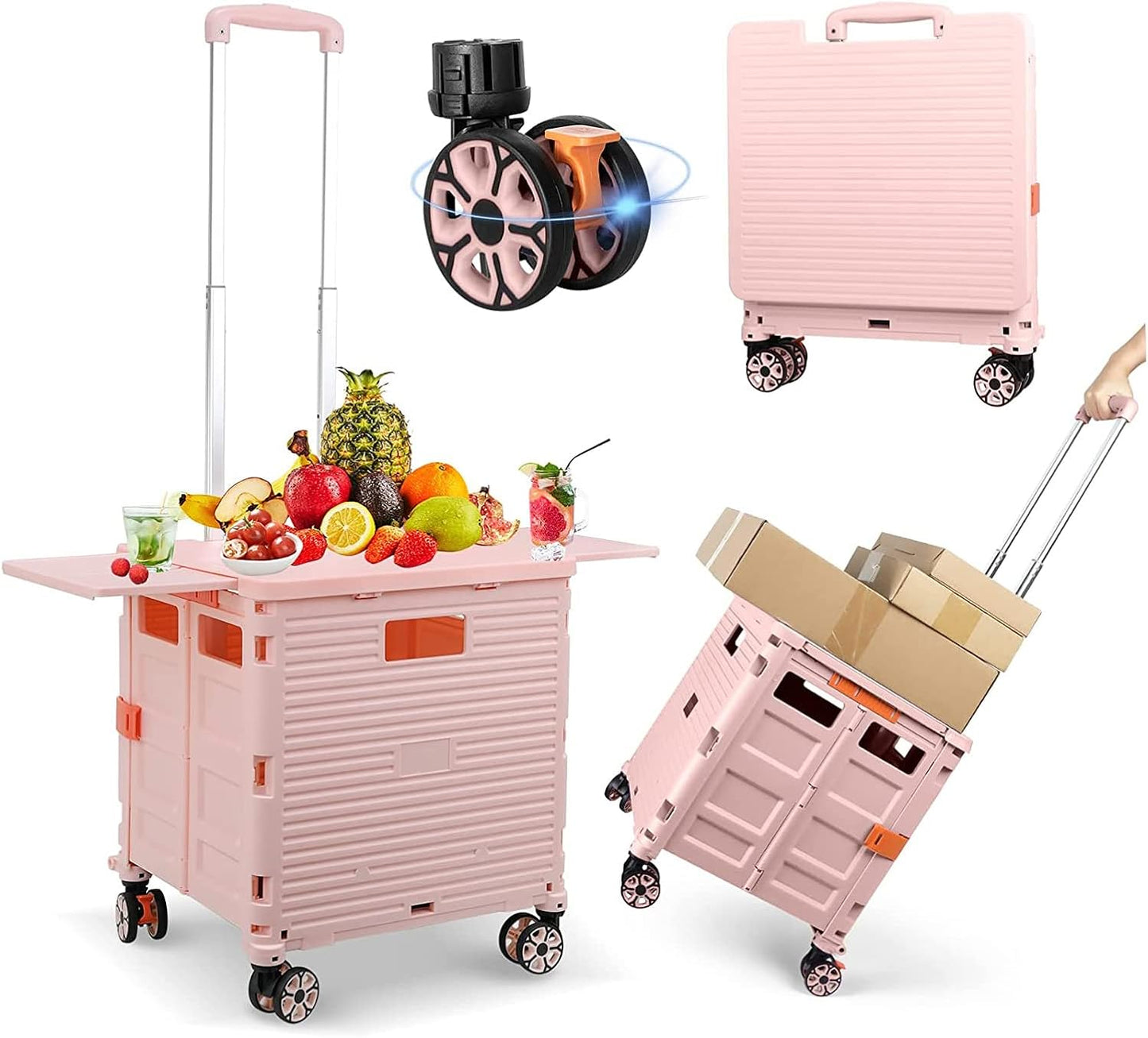 FELICON Folding Utility Cart with Magnetic Sliding Lid for Travel