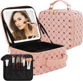 Travel Makeup Bag With 360 Rotating LED Mirror - Portable Cosmetic
