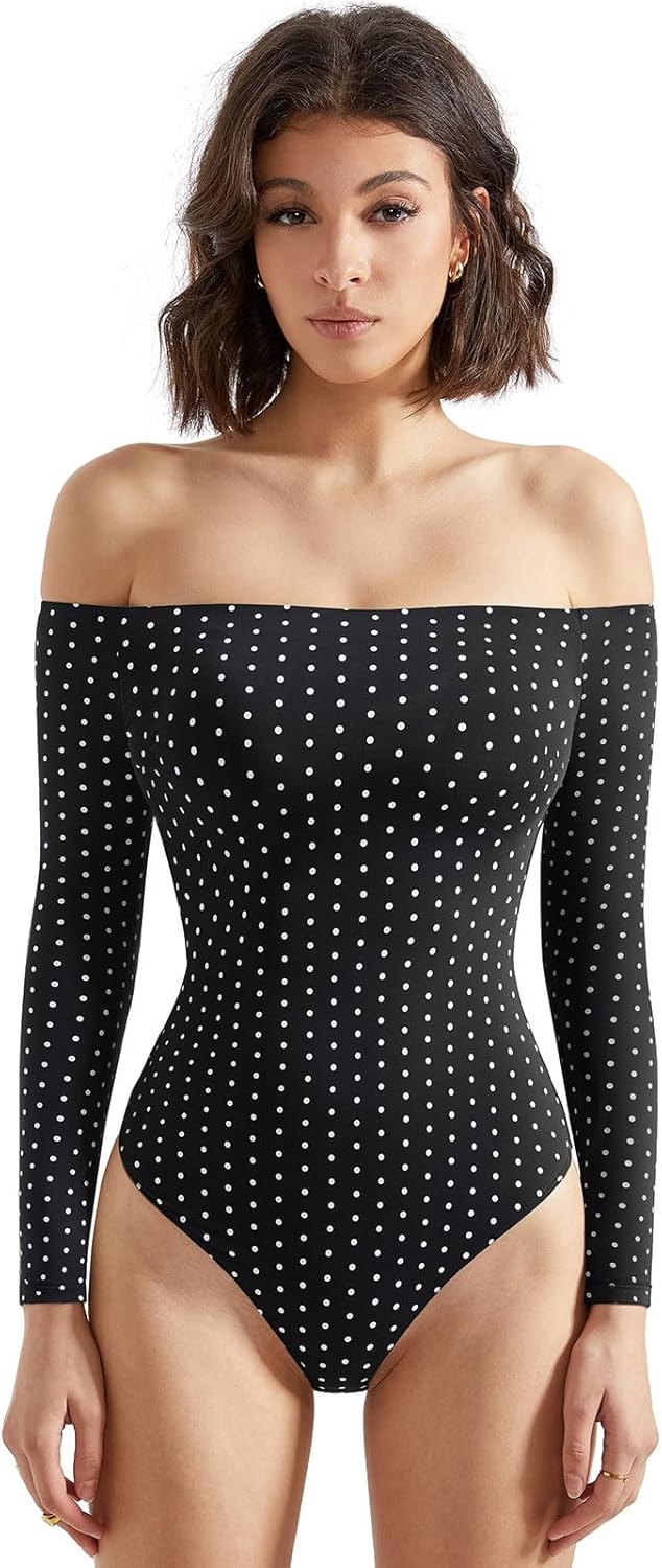 SUUKSESS Off the Shoulder Long Sleeve Bodysuit for Women