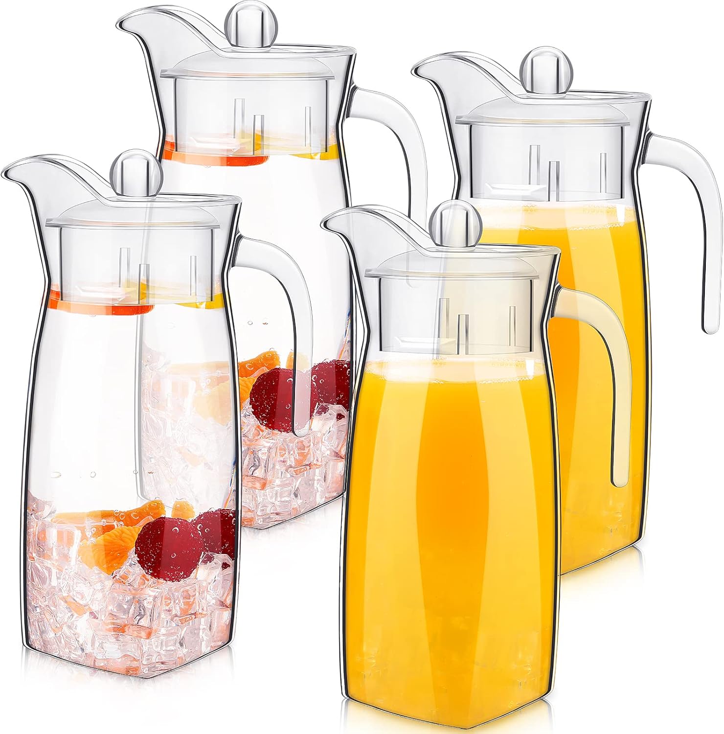 4 Pack Acrylic Water Pitcher with Lid for Juice and Iced Tea