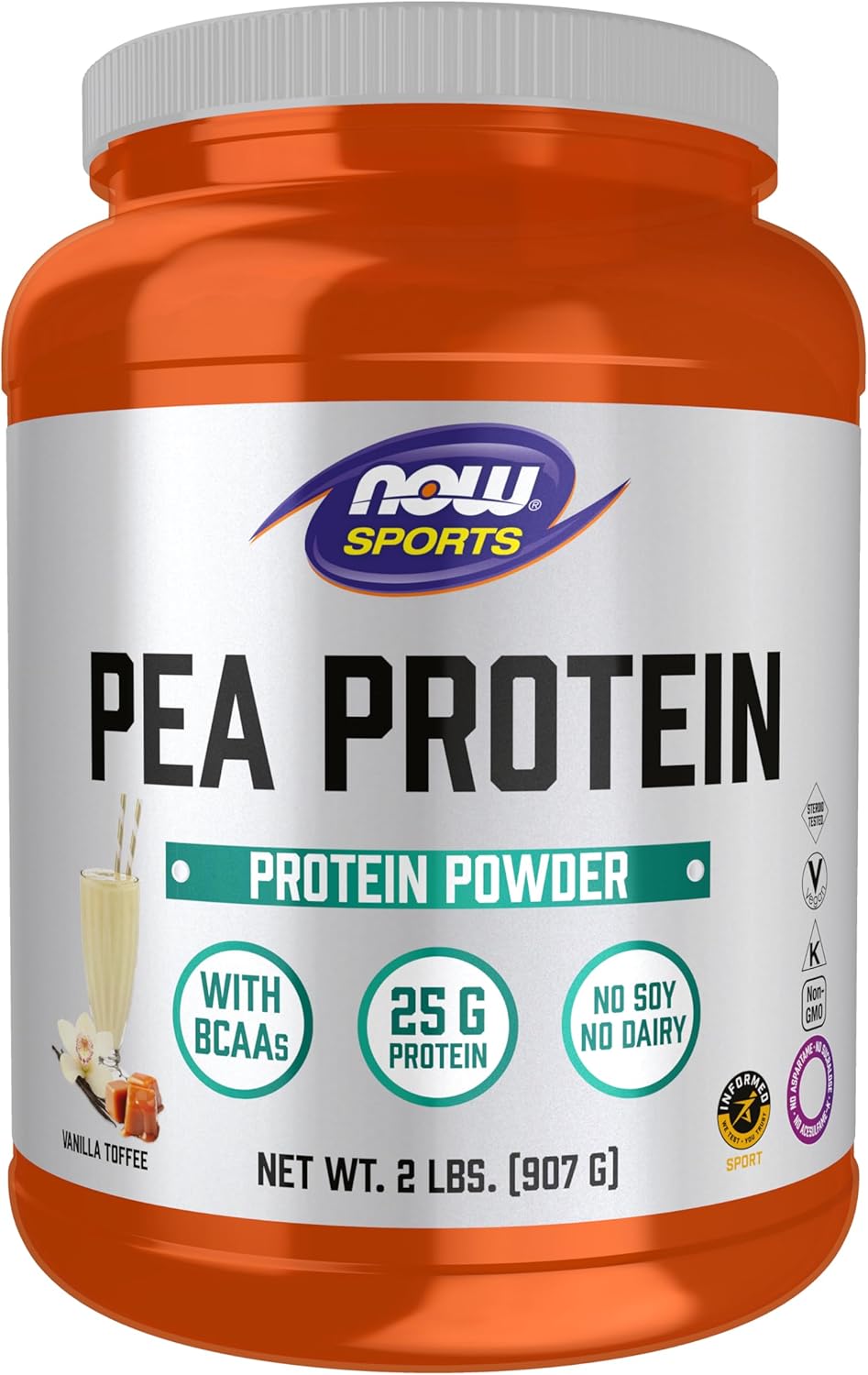 NOW Sports Pea Protein with BCAAs, Vanilla Toffee Flavor, 2 lb