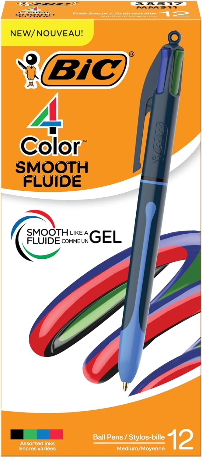 BIC 4 Color Smooth Retractable Ballpoint Pens for Effortless Writing