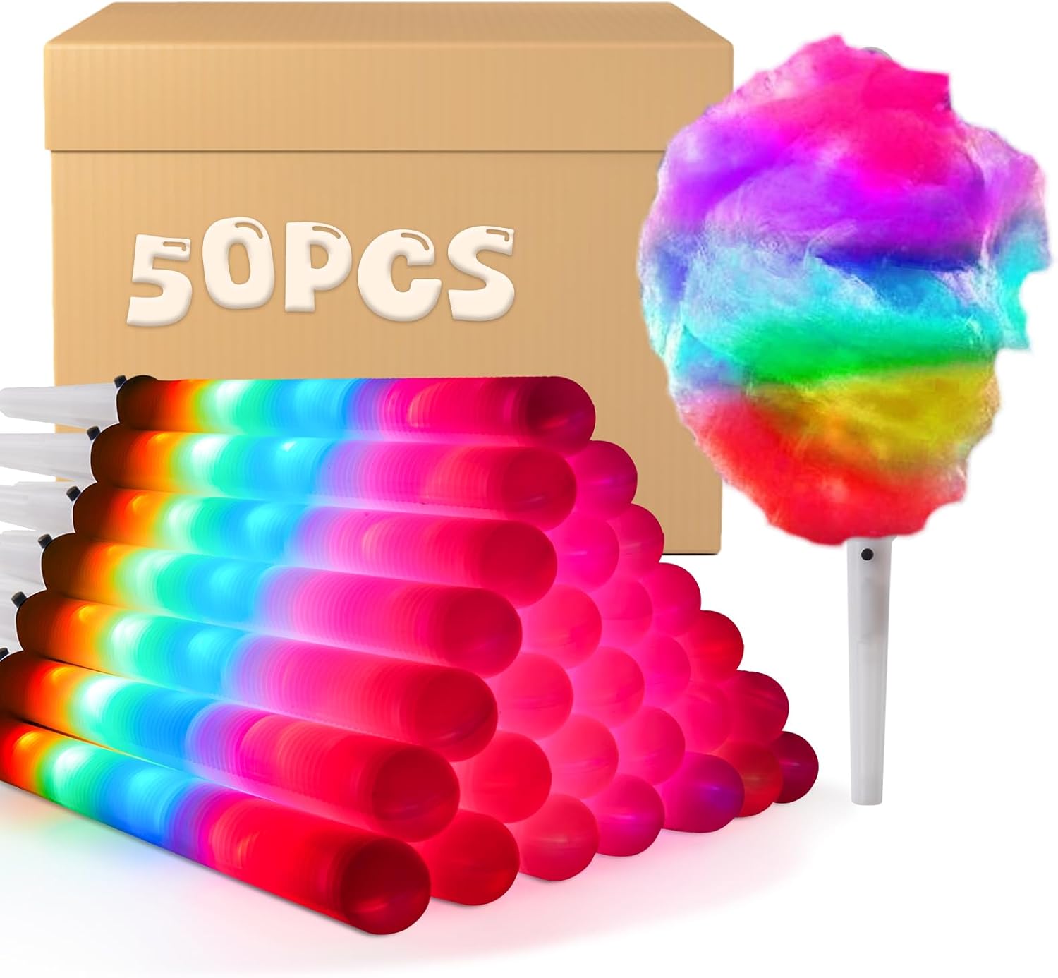 50 Pcs LED Cotton Candy Cones for Vibrant Parties and Events