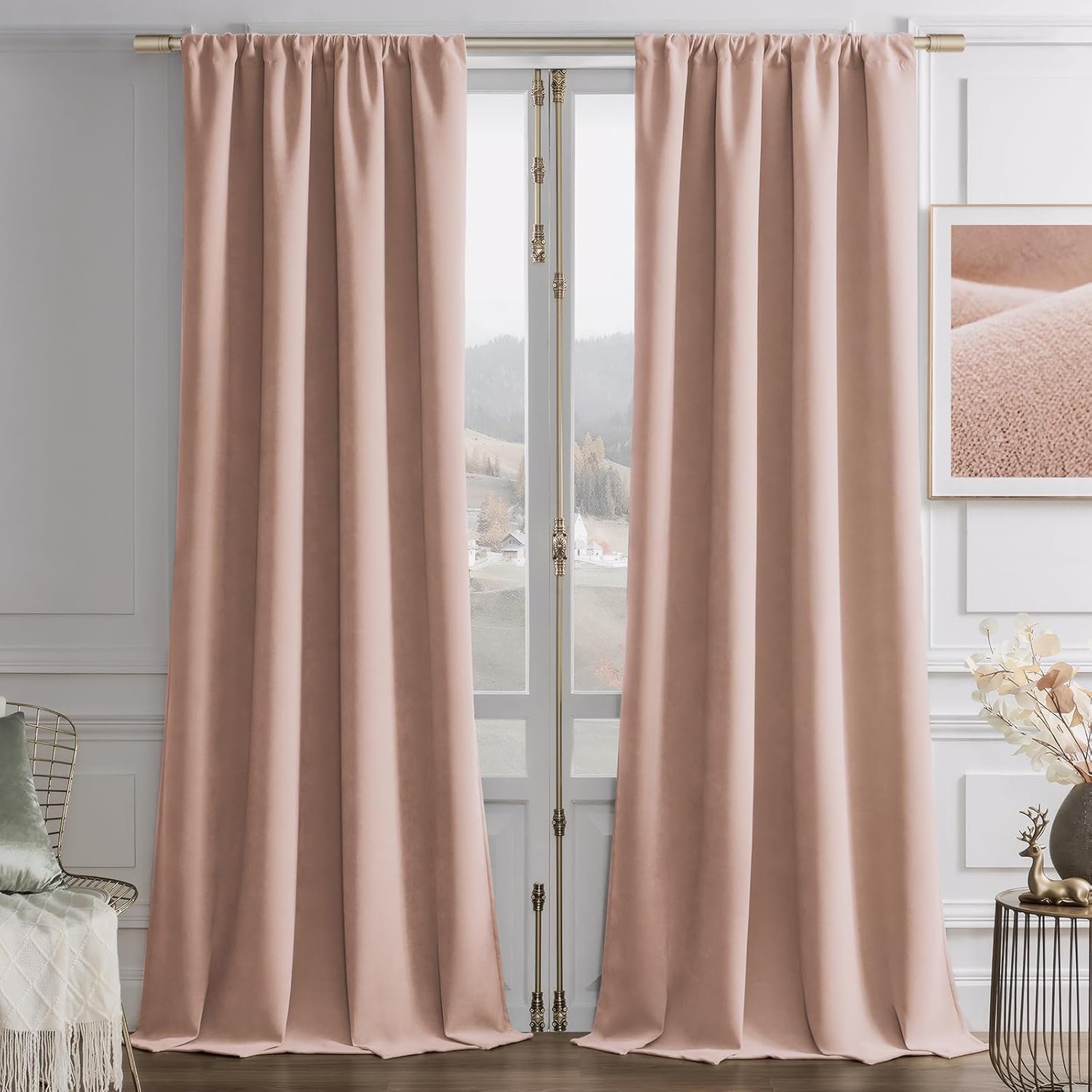 Joydeco Candy Pink Velvet Curtains for Bedroom & Living Room
