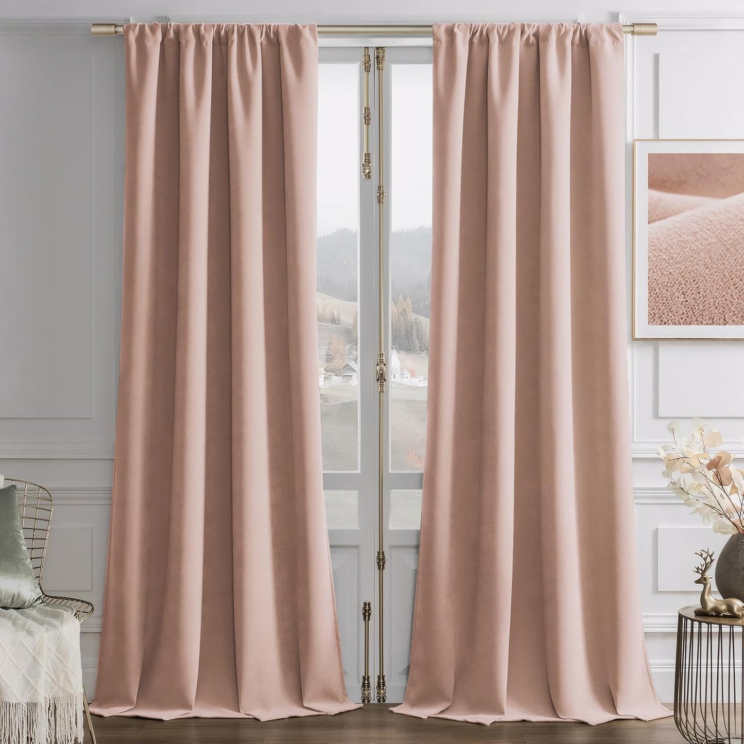 Joydeco Candy Pink Velvet Curtains for Bedroom & Living Room