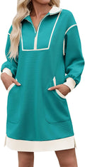 Wenrine Oversized Sweatshirt Dress Half Zip Mini - Casual Comfort