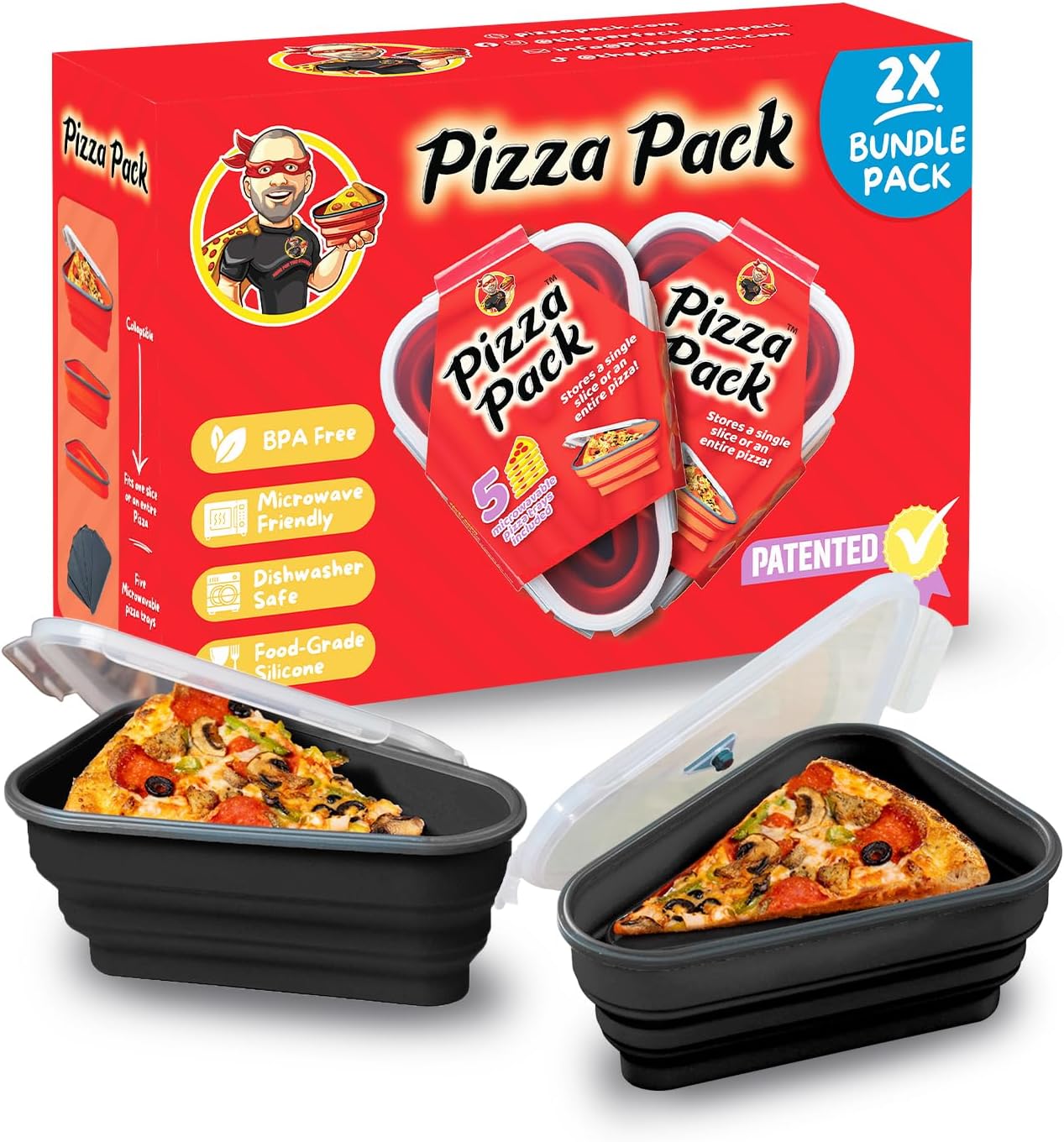 Pizza Pack Reusable Storage Container with 5 Microwavable Trays