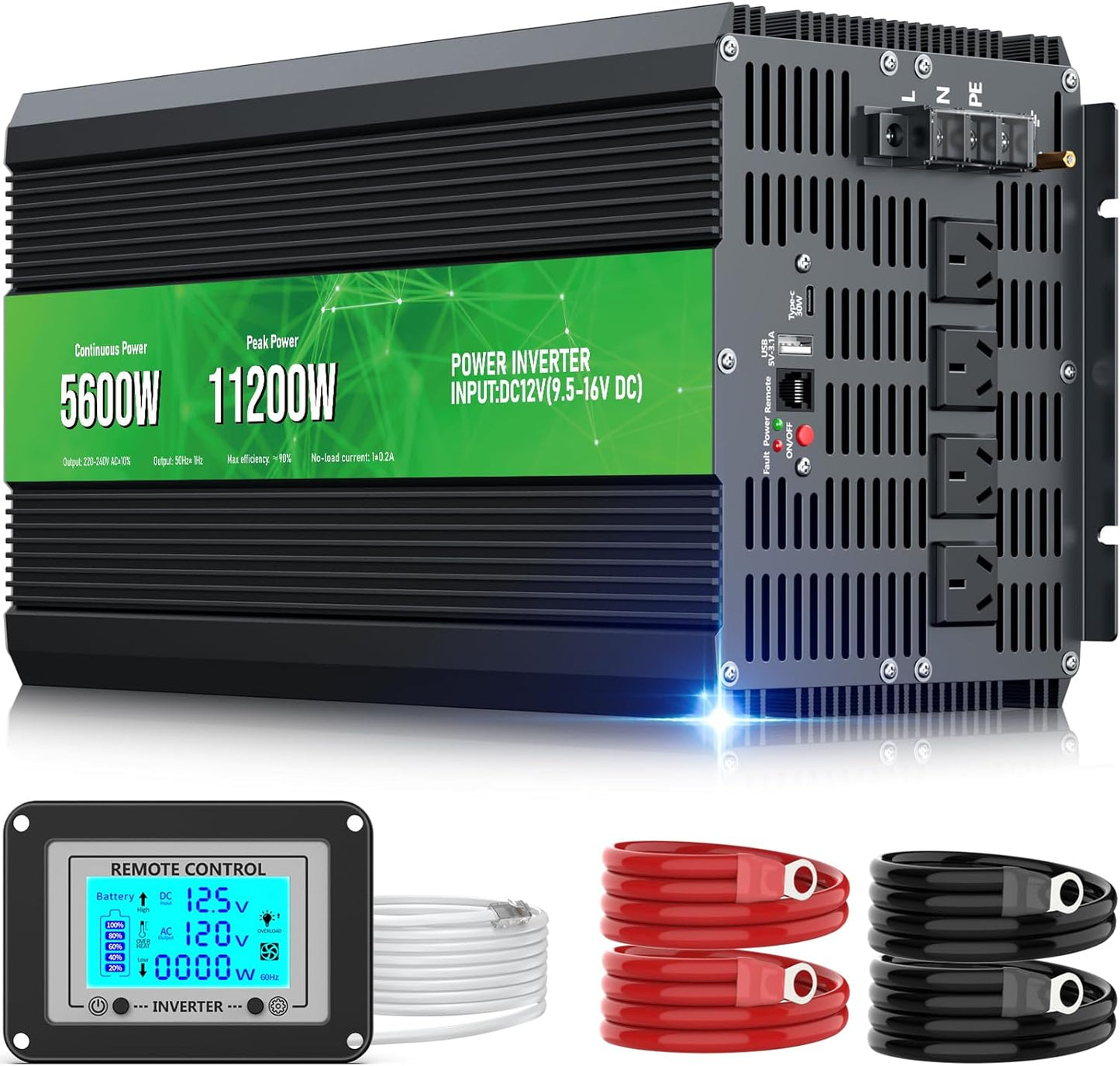 5600W Power Inverter with Remote Control and LCD Display