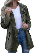 Kikibell Rain Jacket Women Striped Lined Hooded (Style Y2C5)