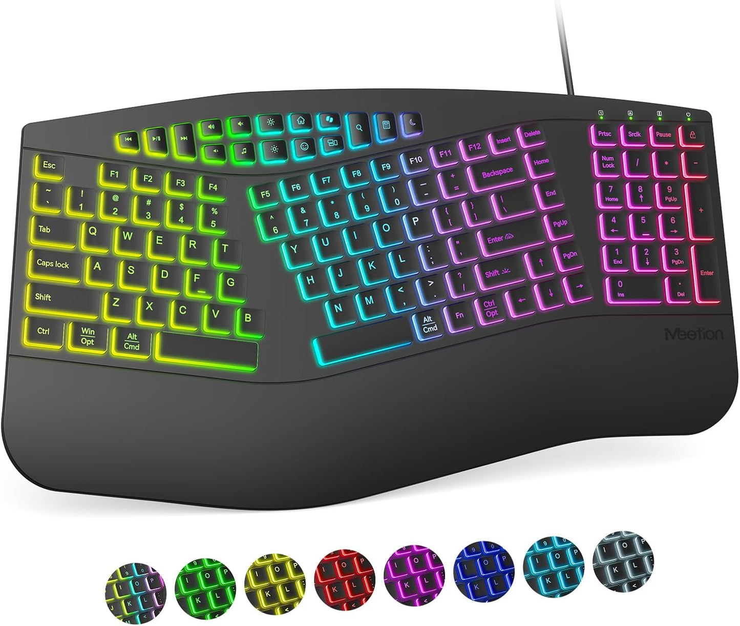 MEETION Ergonomic Wired Keyboard: Custom RGB Lighting