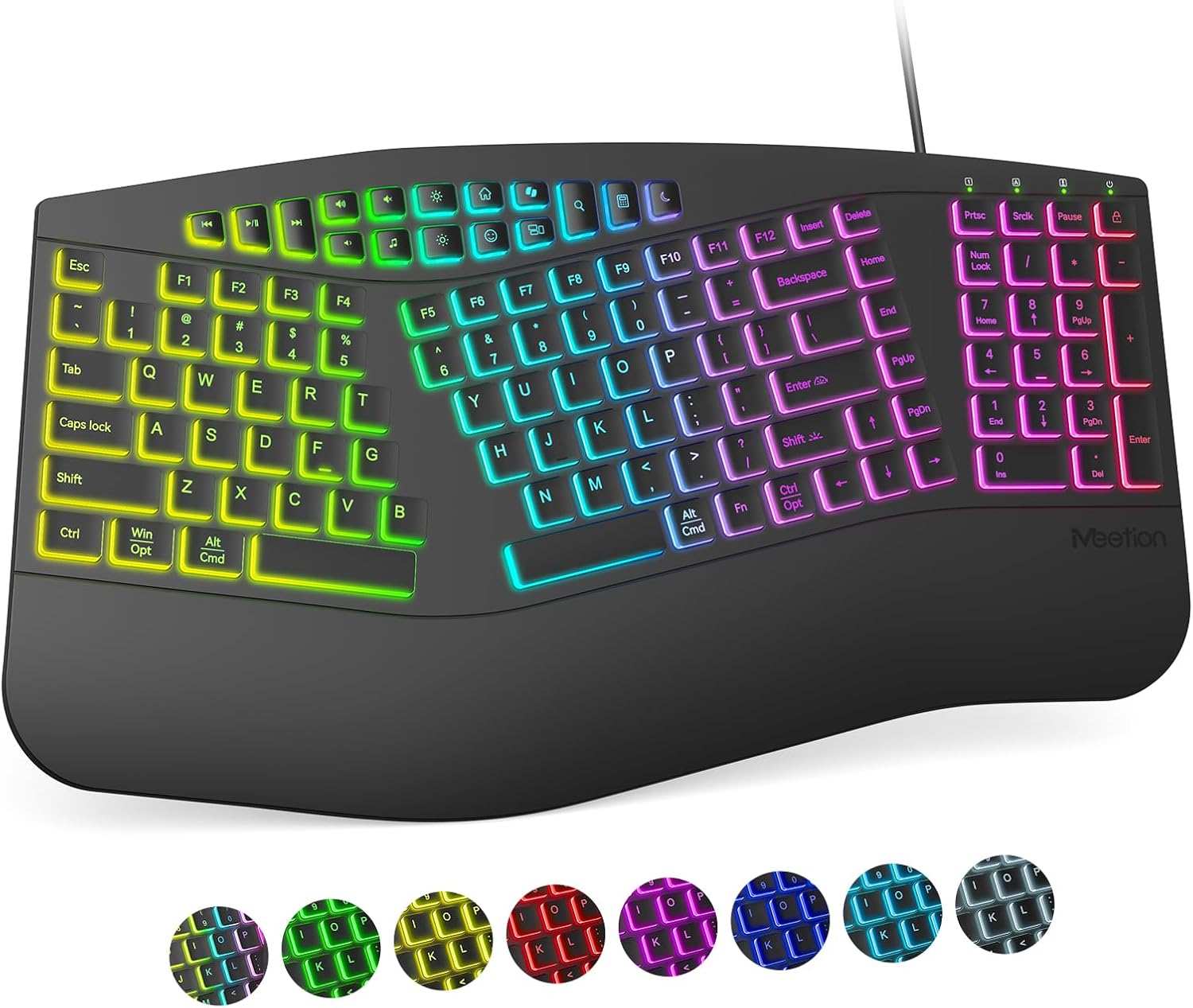 MEETION Ergonomic Wired Keyboard: Custom RGB Lighting