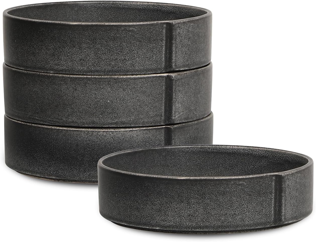 Stoneware Pasta Bowl Set for 4 - Unique Charcoal Design