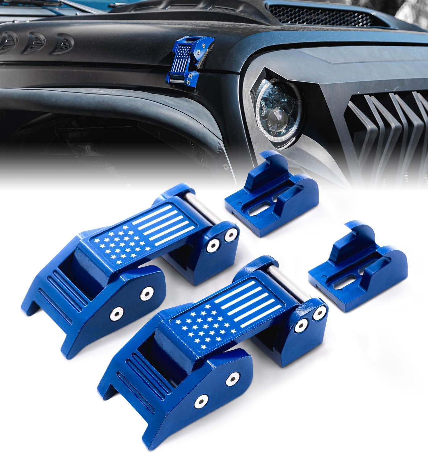Xprite U.S. Flag Hood Latches for Jeep Wrangler & Gladiator