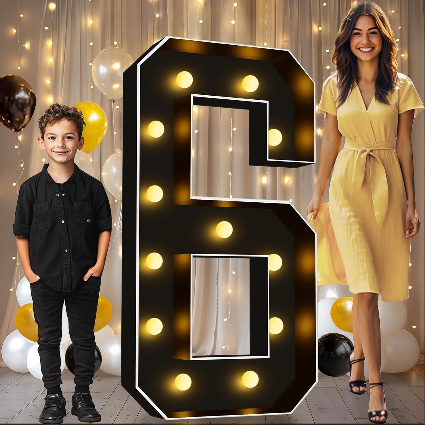 Pooqla 4 FT Light Up Marquee Number 6 for Birthday Parties