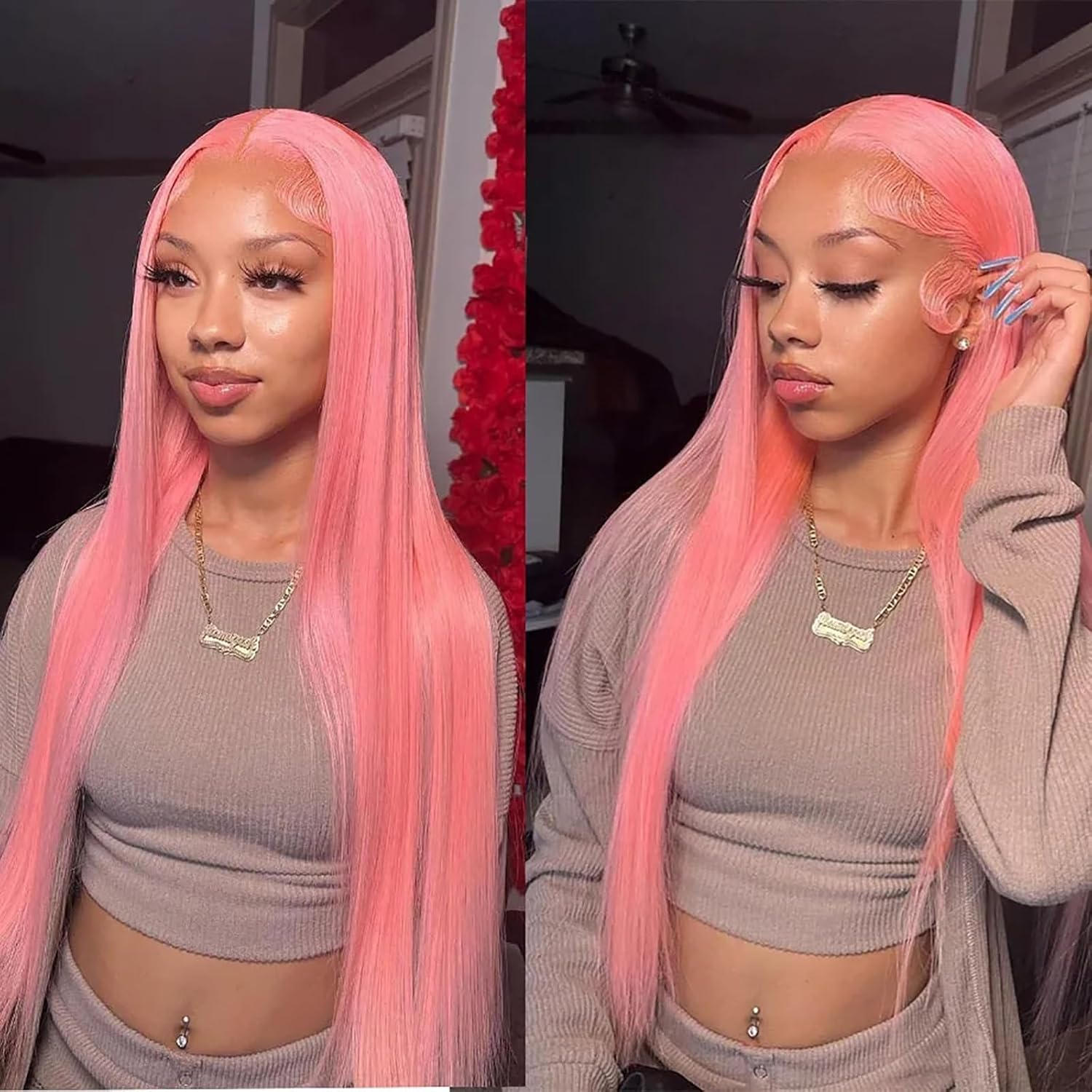 ORIGEN Pink Lace Front Wigs for Black Women with Baby Hair