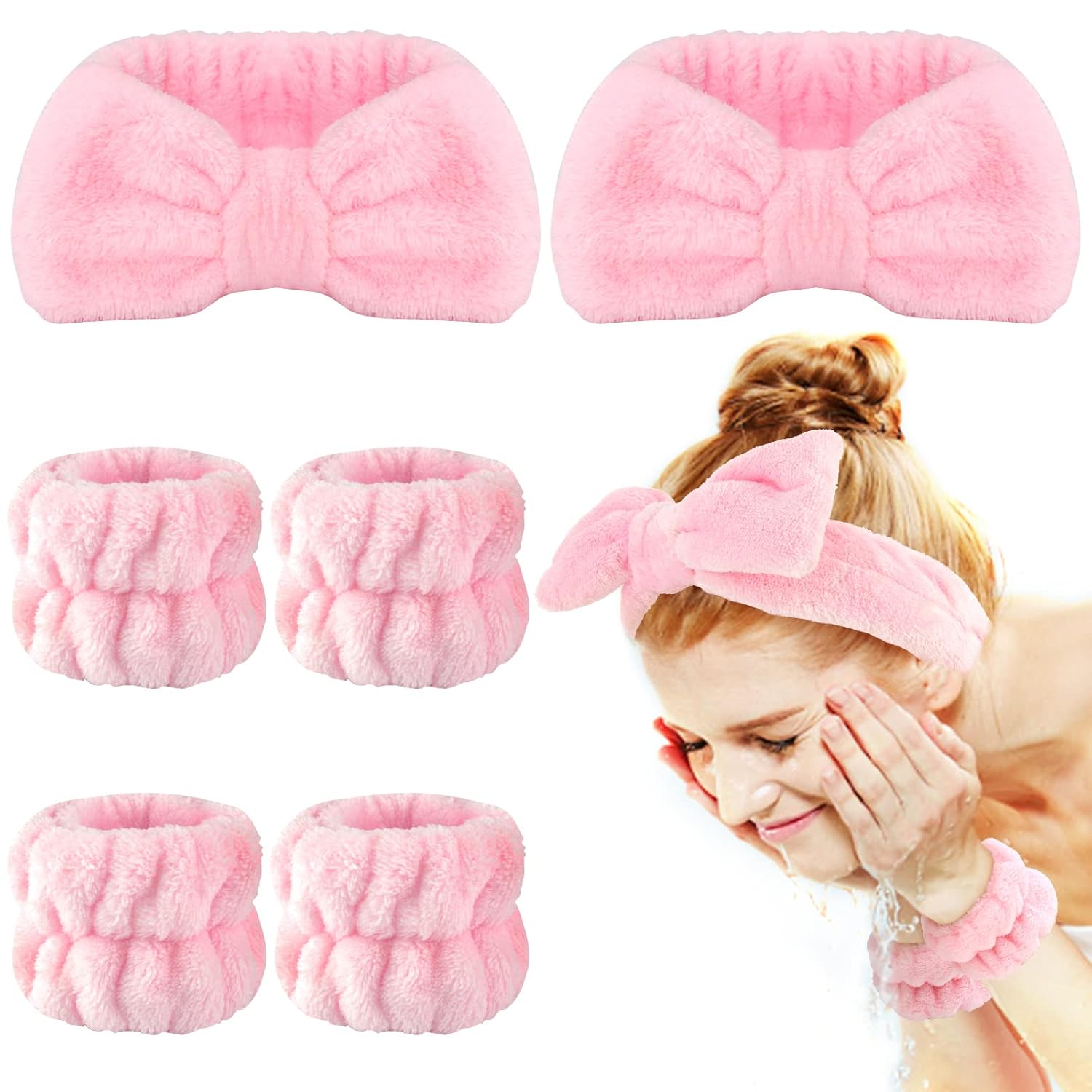6-Piece Spa Headband Set for Girls - Solid Pink