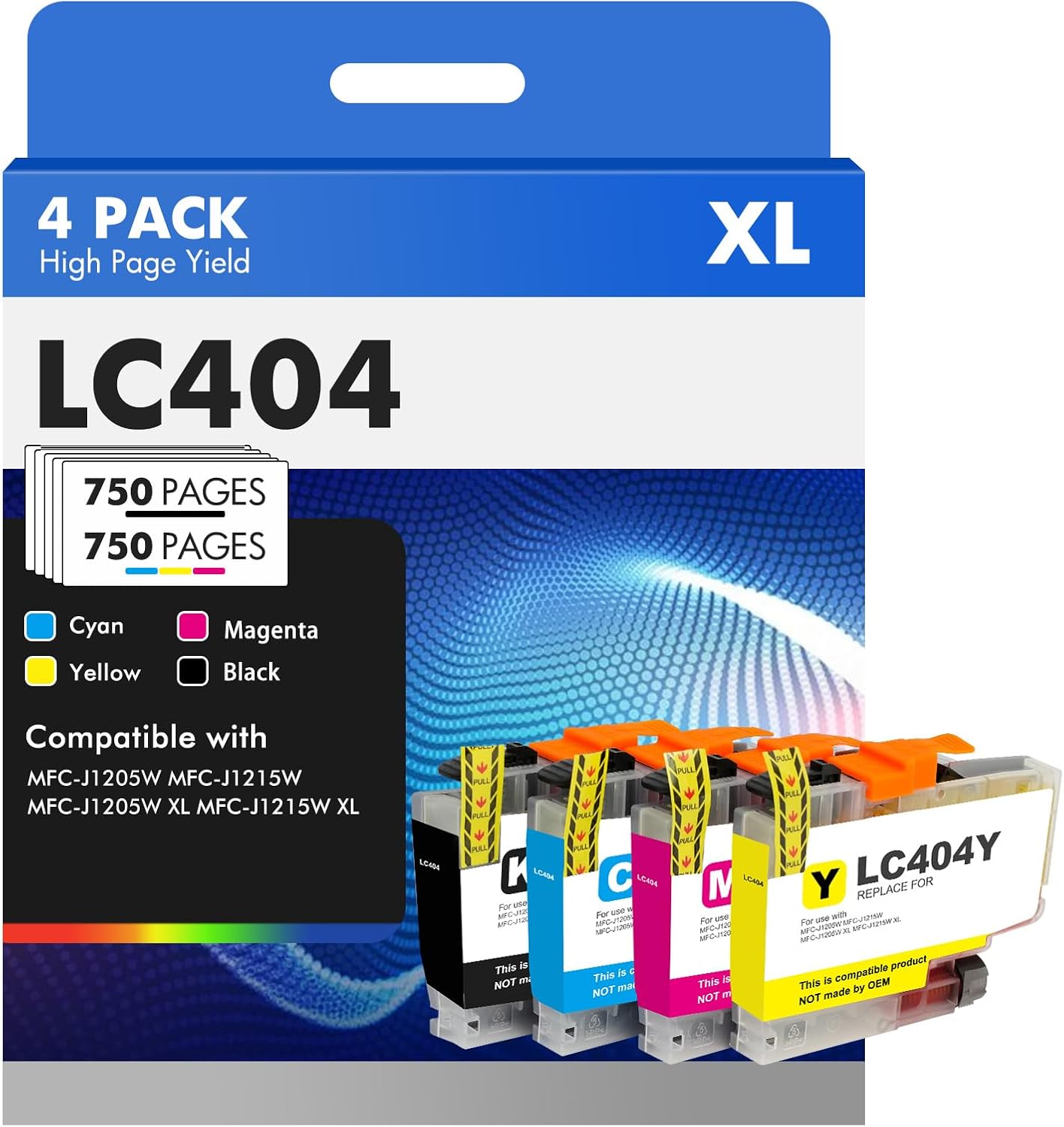 High Yield LC404XL Ink Cartridges for Brother Printers - 4 Pack