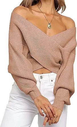 Casual V Neck Long Sleeve Sweaters for Women - Chic Style