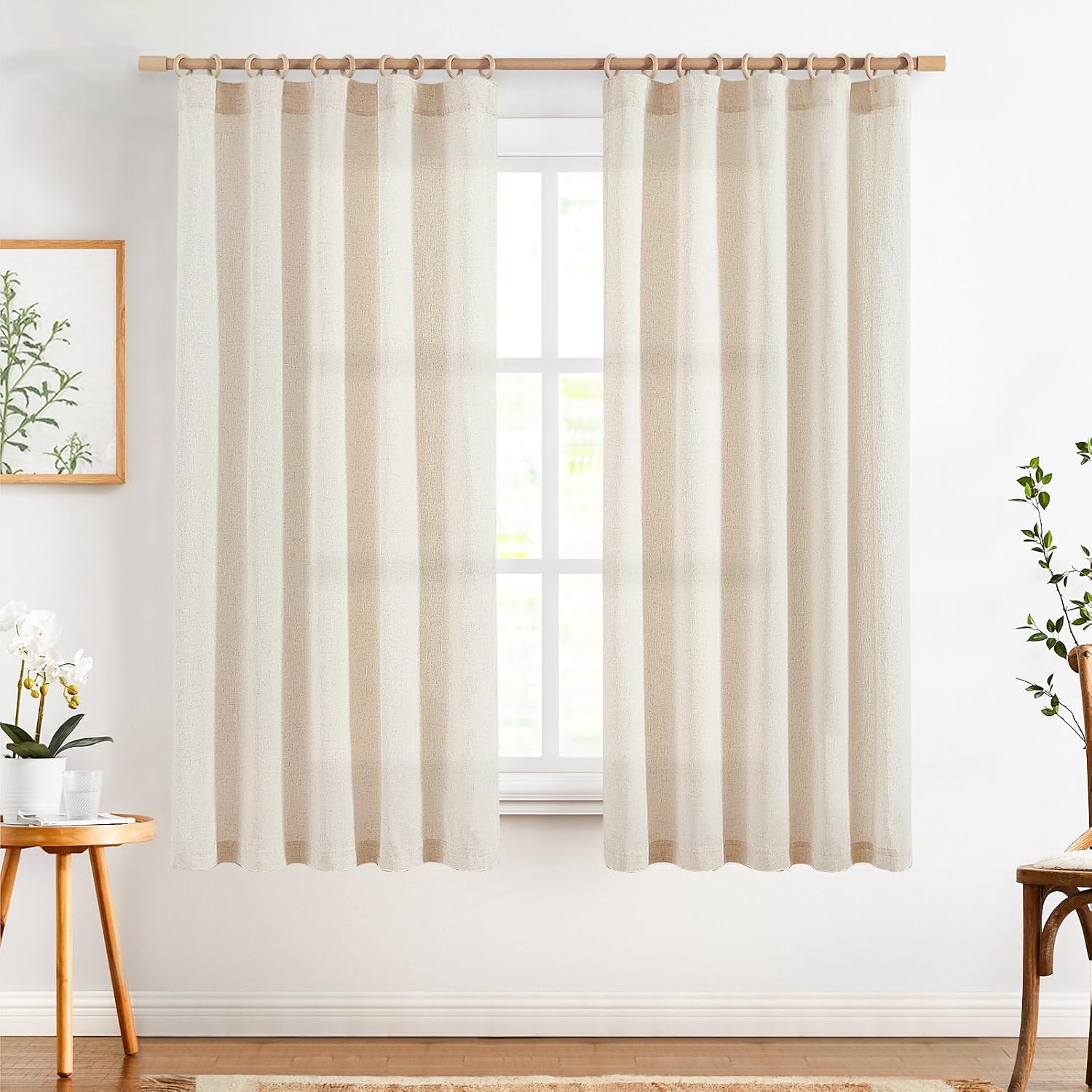 Linen Curtains 72 Inch Length Set for Living Room Bedroom Decor