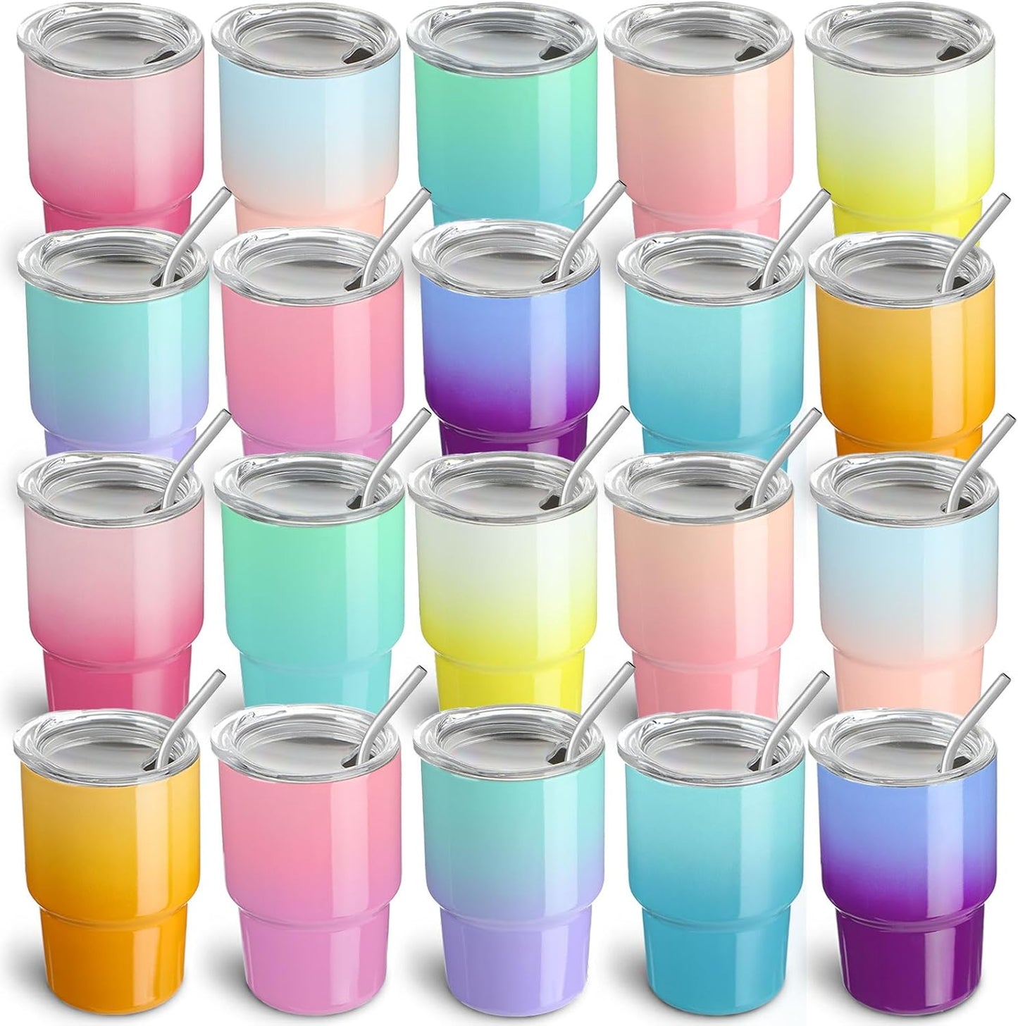 20 Pack 3 oz Gradient Mini Tumbler Shot Glasses with Straw