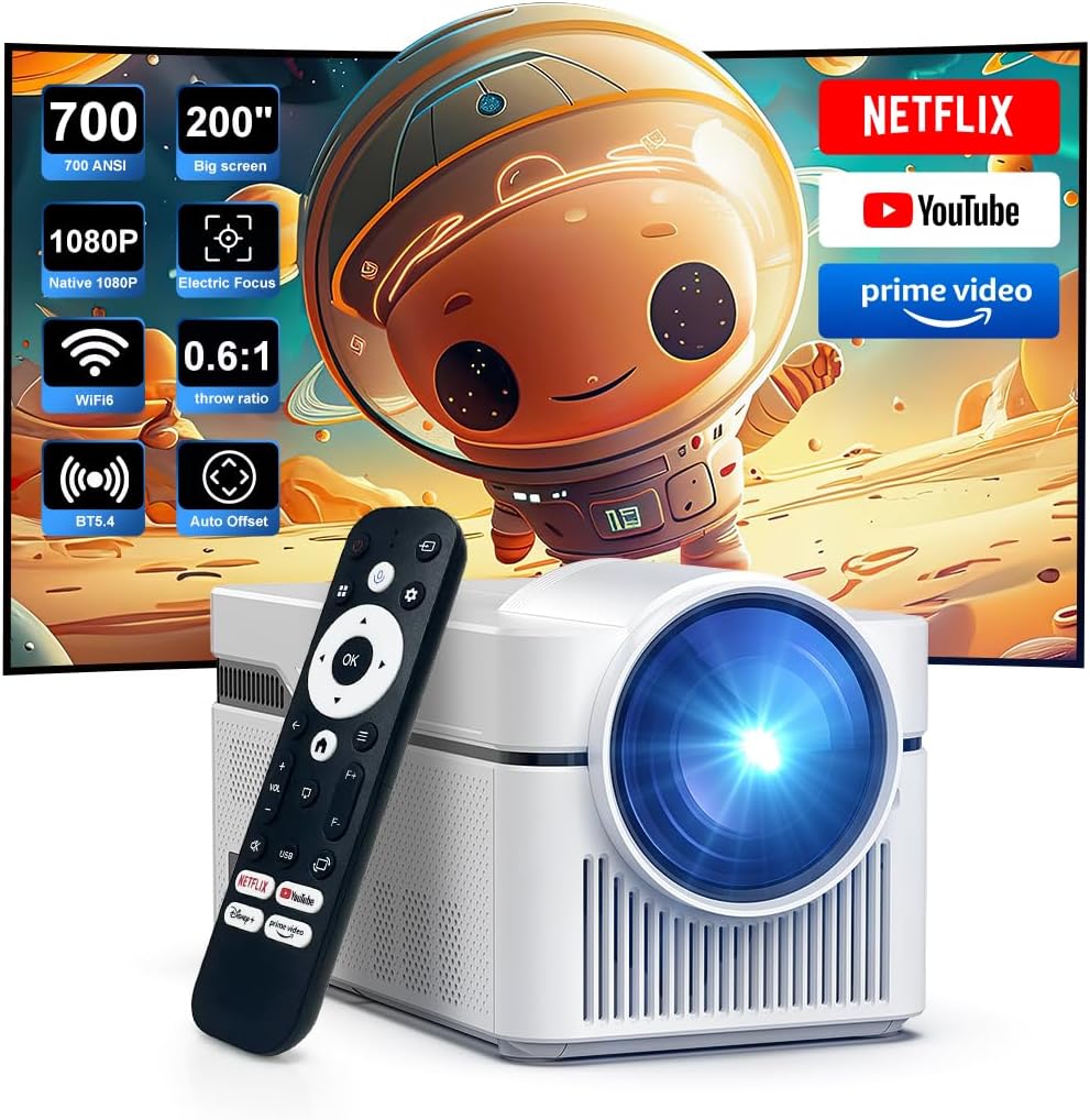 4K Smart Projector: Electric Focus, Wifi, Bluetooth
