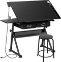 ZENY Adjustable Drafting Table with Stool - Tilt, Storage & Height
