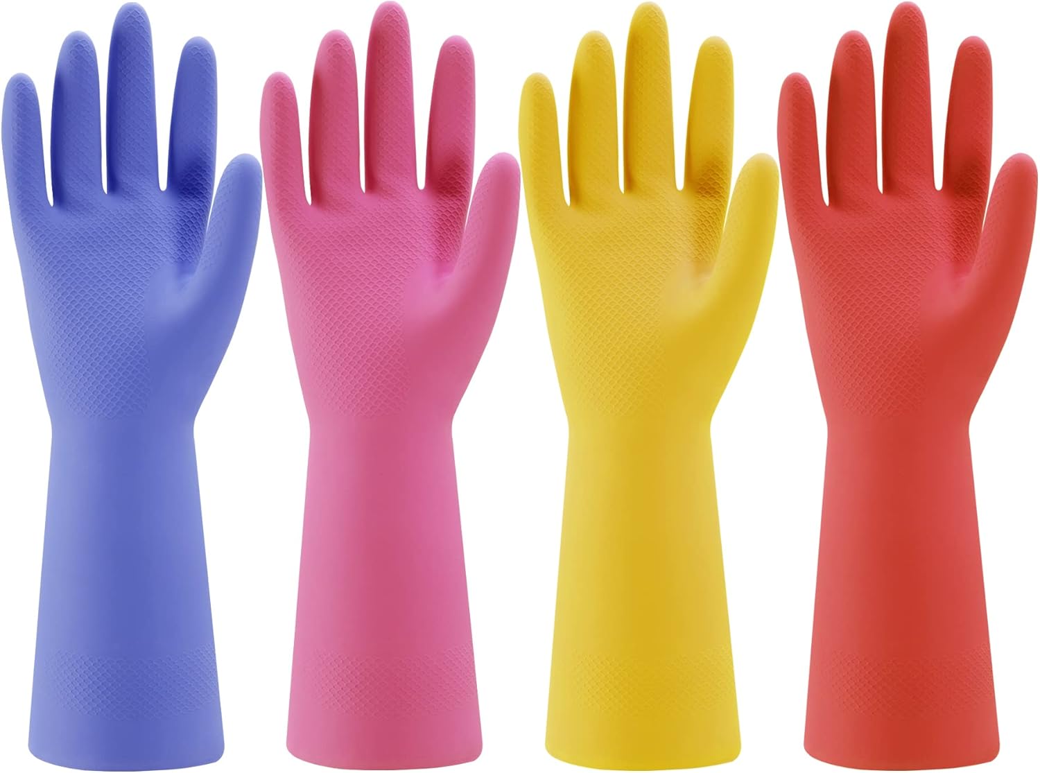 Colorful Rubber Dishwashing Gloves - 4 Pairs for Efficient Cleaning