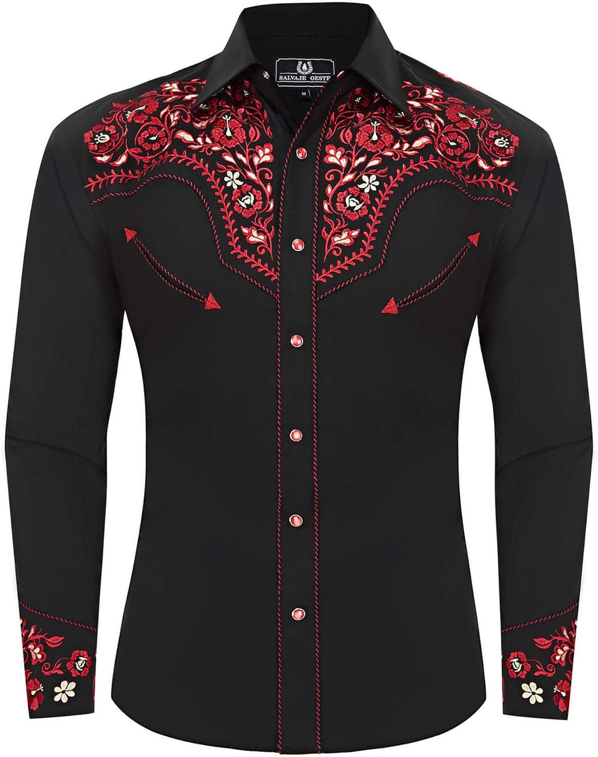 Western Embroidered Cowboy Shirts for Men with Floral Design
