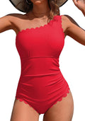 Charmo One Shoulder One Piece Swimsuit - Flattering Ribbed Scalloped