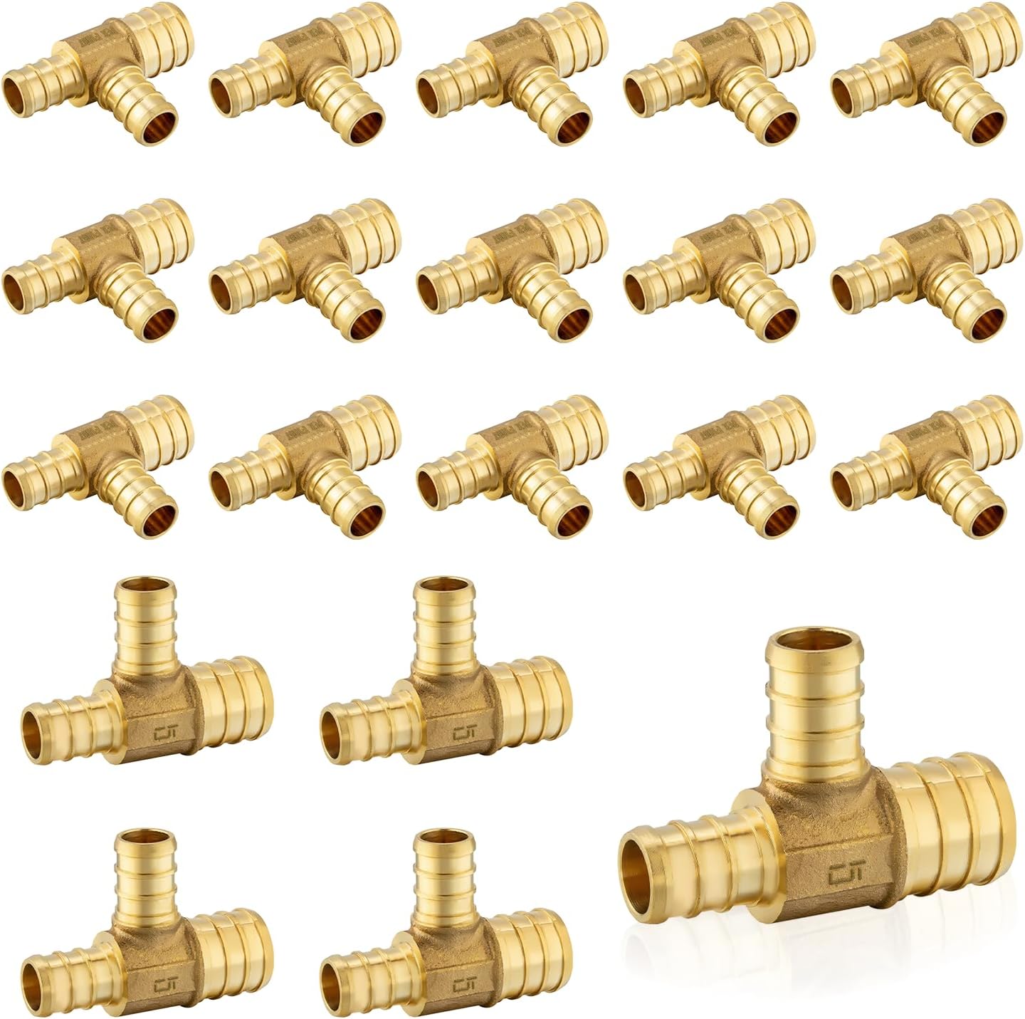 20-Pack PEX Fittings for Plumbing, Brass Reducing Tee 1in x 3/4