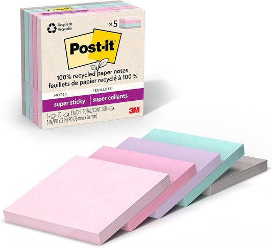 Post-it Super Sticky Notes, 2X Power, Pastels, 5 Pads