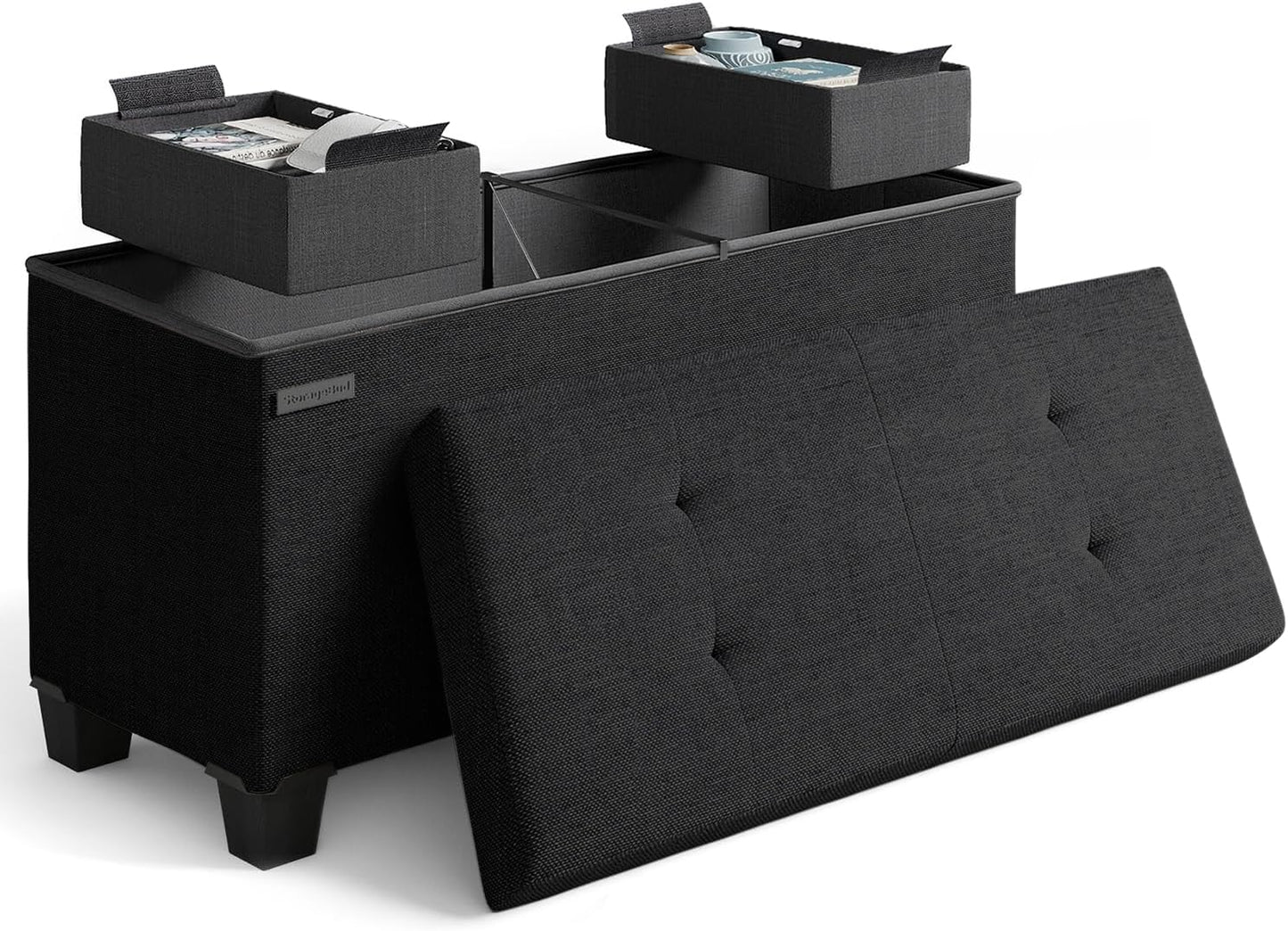 Storage Ottoman Bench with Bins for Bedroom and Living Room