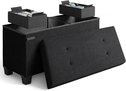 Storage Ottoman Bench with Bins for Bedroom and Living Room