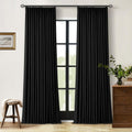 Black Pinch Pleated Linen Blackout Curtains 2 Panels 40x90 - Thermal