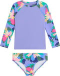 Girls Long Sleeve Rashguard UPF 50 Two Piece Swim Set - Sun Safe Surf