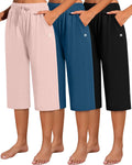Women's 3-Pack Capri Sweatpants - Cotton Blend Wide Leg Comfort