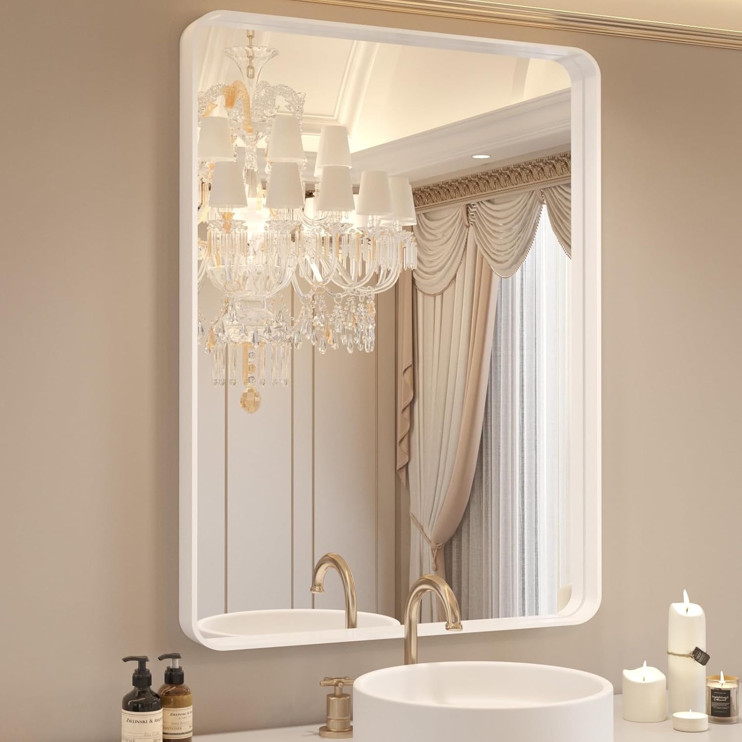 WEER White Bathroom Mirror 20X30 Inch with Rounded Rectangle Frame