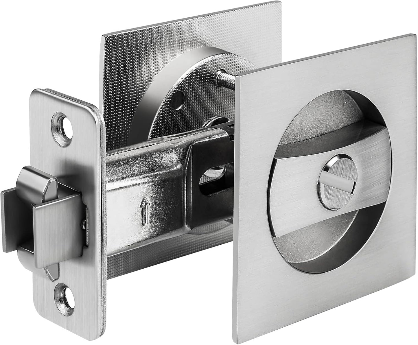 Brushed Nickel Pocket Door Lock for Modern Sliding Doors