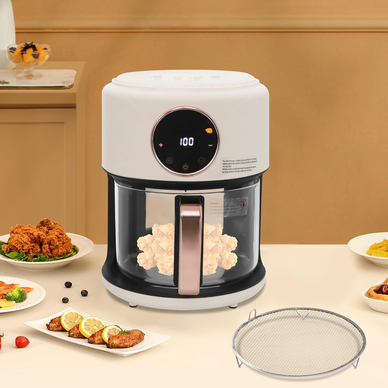 Silencear 4.5Qt Air Fryer: Nonstick Glass Basket, 360 View