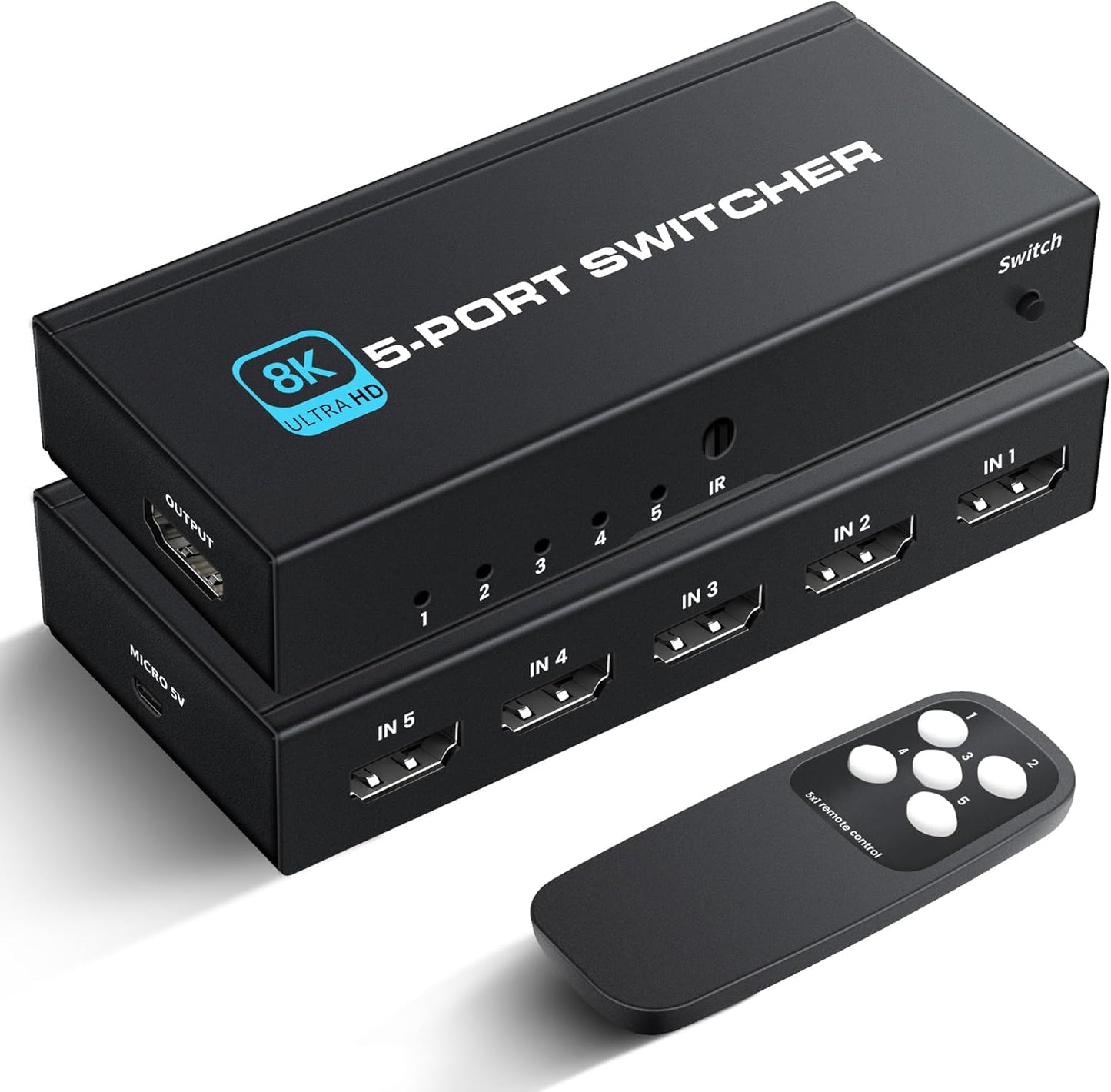 NEWCARE HDMI 2.1 Switch: 5-Port 8K HDMI Switch with Remote Control