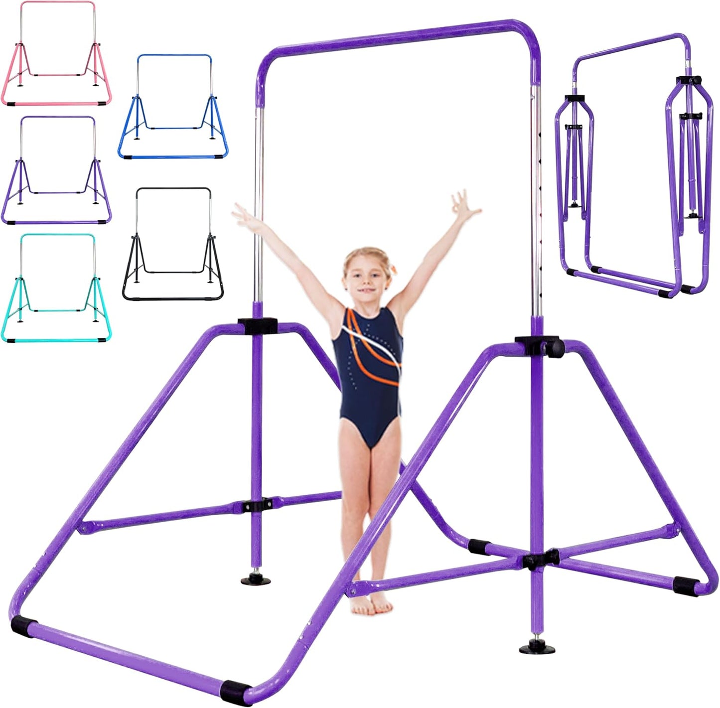Foldable Gymnastic Bar for Kids with 9 Height Levels and Mat