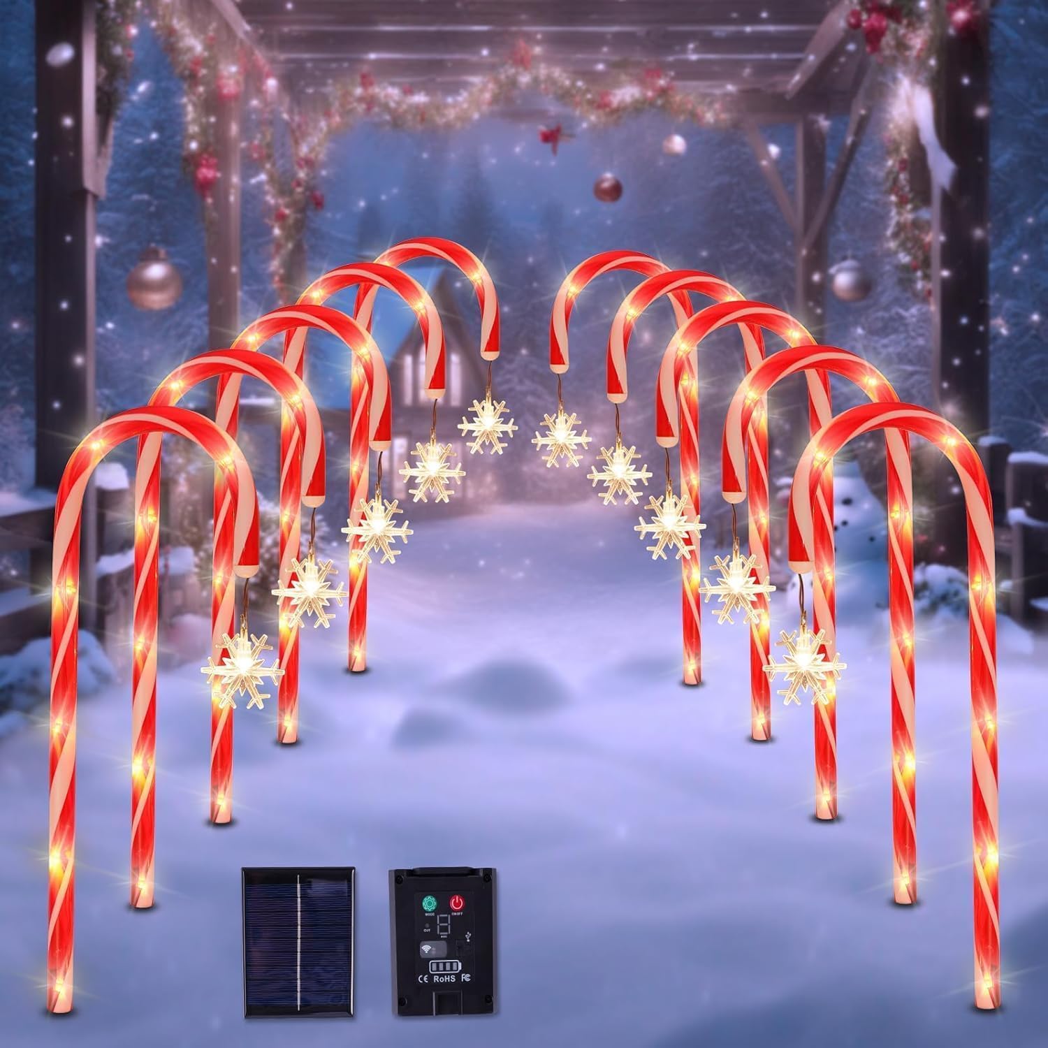 Solar Christmas Lights Outdoor Candy Cane Decorations for Pathways