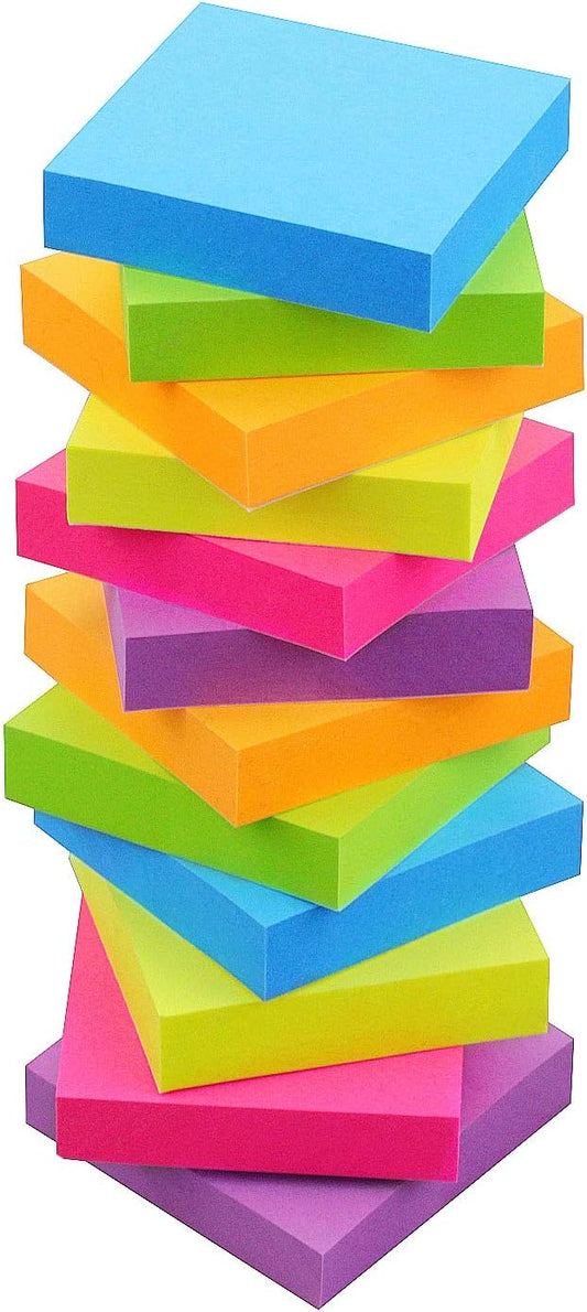 Vibrant 2x2 Sticky Notes - 6 Colors, 12 Pads, 100 Sheets - SIMONA