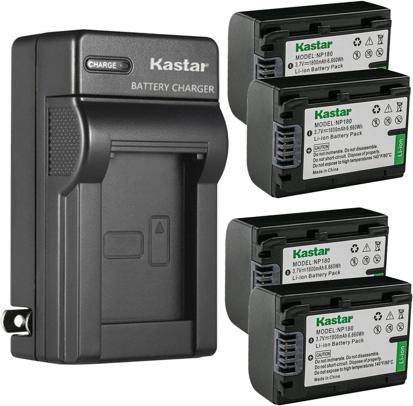 Kastar 4-Pack Battery and Charger for Ordro NP-180 Cameras