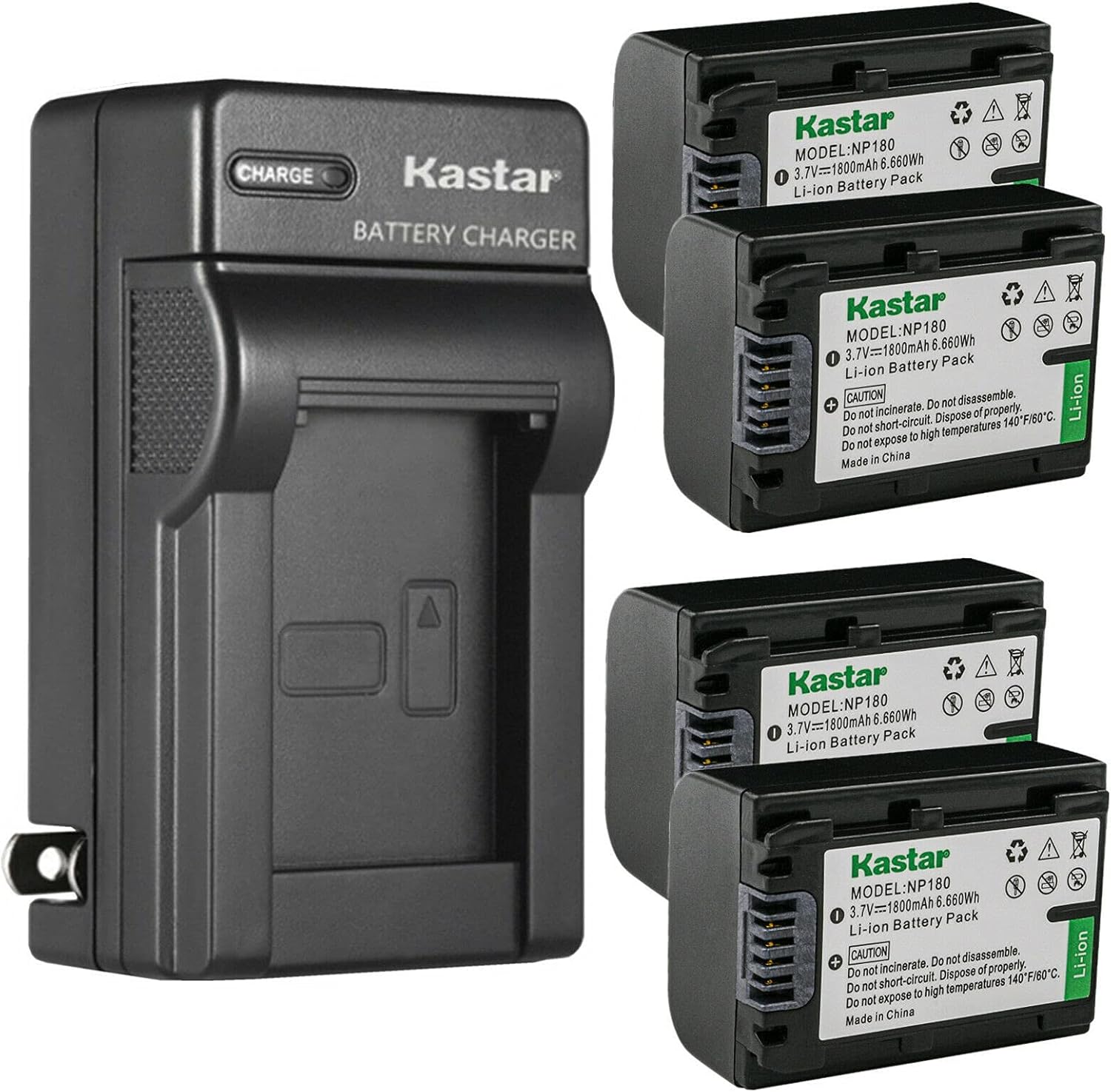 Kastar 4-Pack Battery and Charger for Ordro NP-180 Cameras