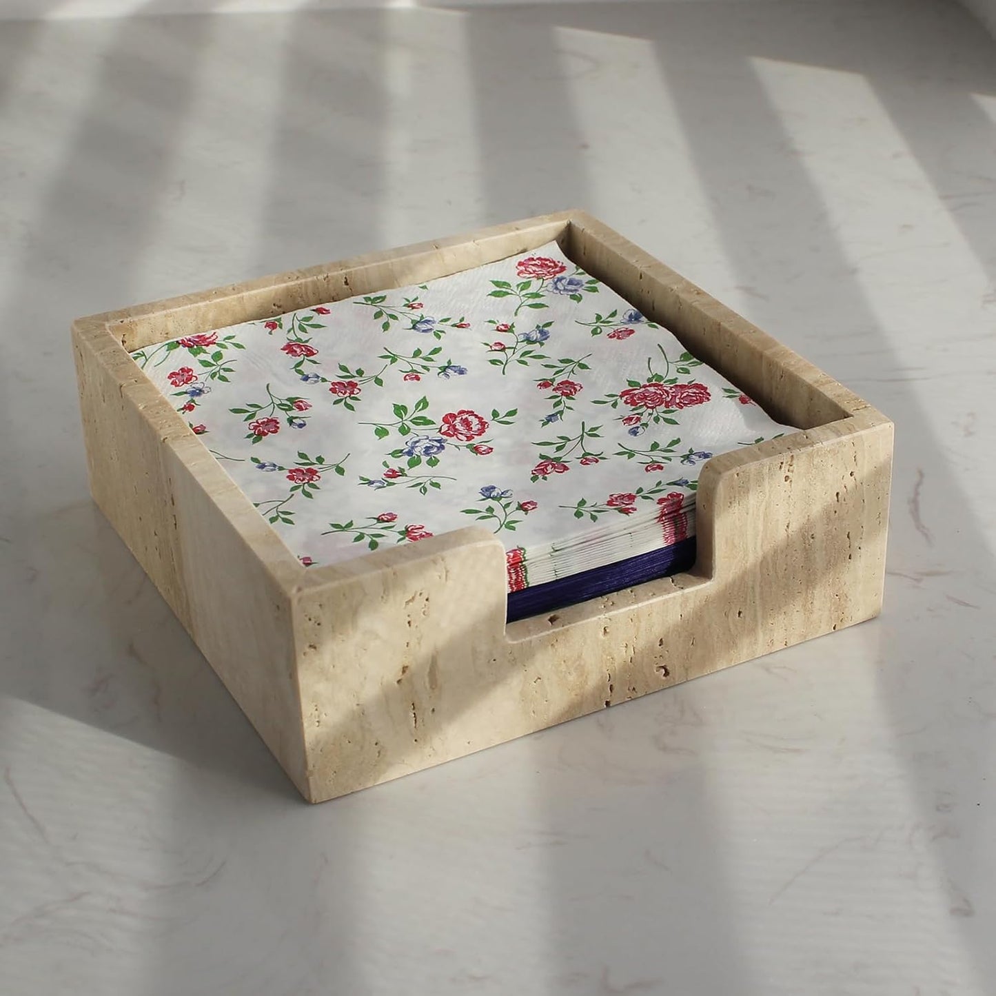 Travertine Luncheon Napkin Holder for Table and Kitchen Use